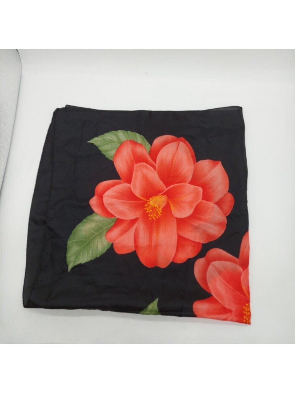 Black Orange Scarf Large Flowers 30"